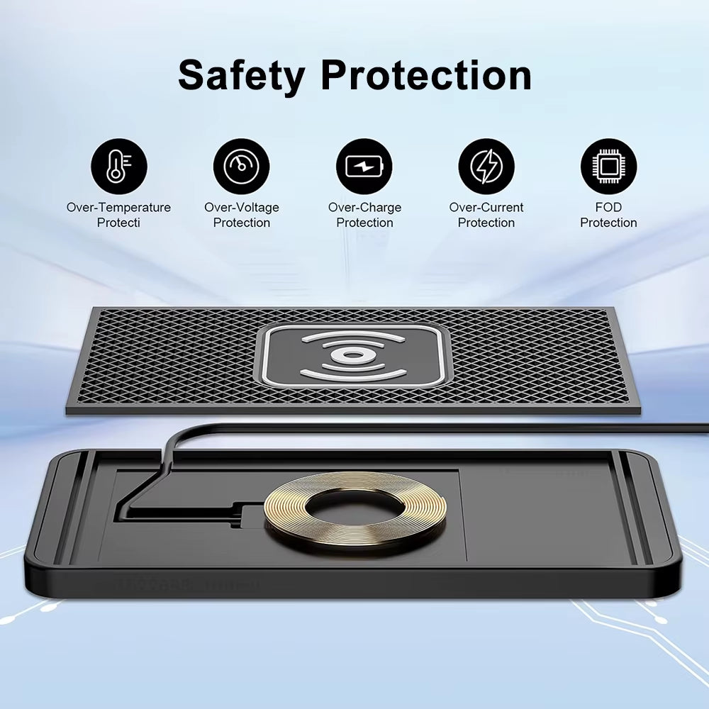 Car Wireless Charger Silicone Non-Slip Pad for Iphone 15 14 13 12 Samsung S24 S23 Xiaomi Car Phone Fast Induction Charging Pad
